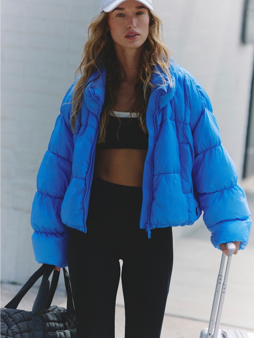 Free People In A Bubble Blue Puffer Jacket
